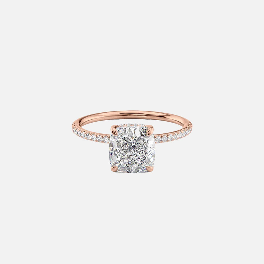  The Pave Low Profile Kamellie Cushion Lab Diamond Ring 18k Rose Gold 001