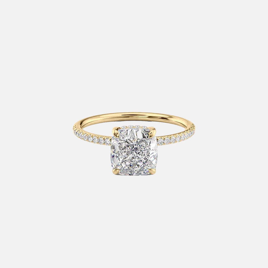  The Pave Low Profile Kamellie Cushion Lab Diamond Ring 18k Yellow Gold 001