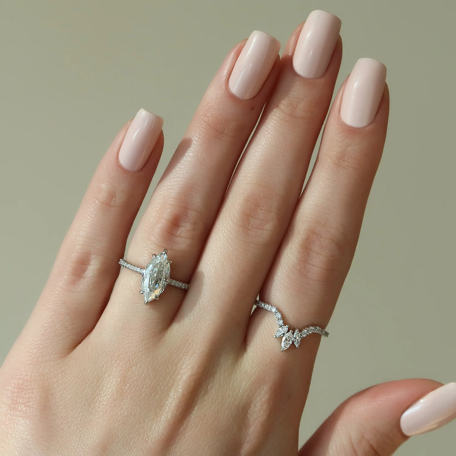  The Pave Low Profile Kamellie Marquise Moissanite Ring 18k White Gold 003 Final