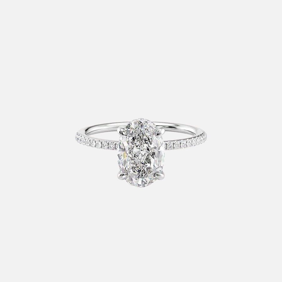  The Pave Low Profile Kamellie Oval Lab Diamond Ring 14k White Gold 001