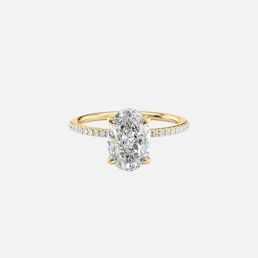 The Pave Low Profile Kamellie Oval Lab Diamond Ring 14k Yellow Gold 001