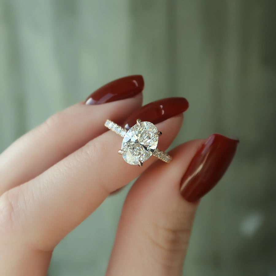  The Pave Low Profile Kamellie Oval Lab Diamond Ring 18k Rose Gold 003 Final