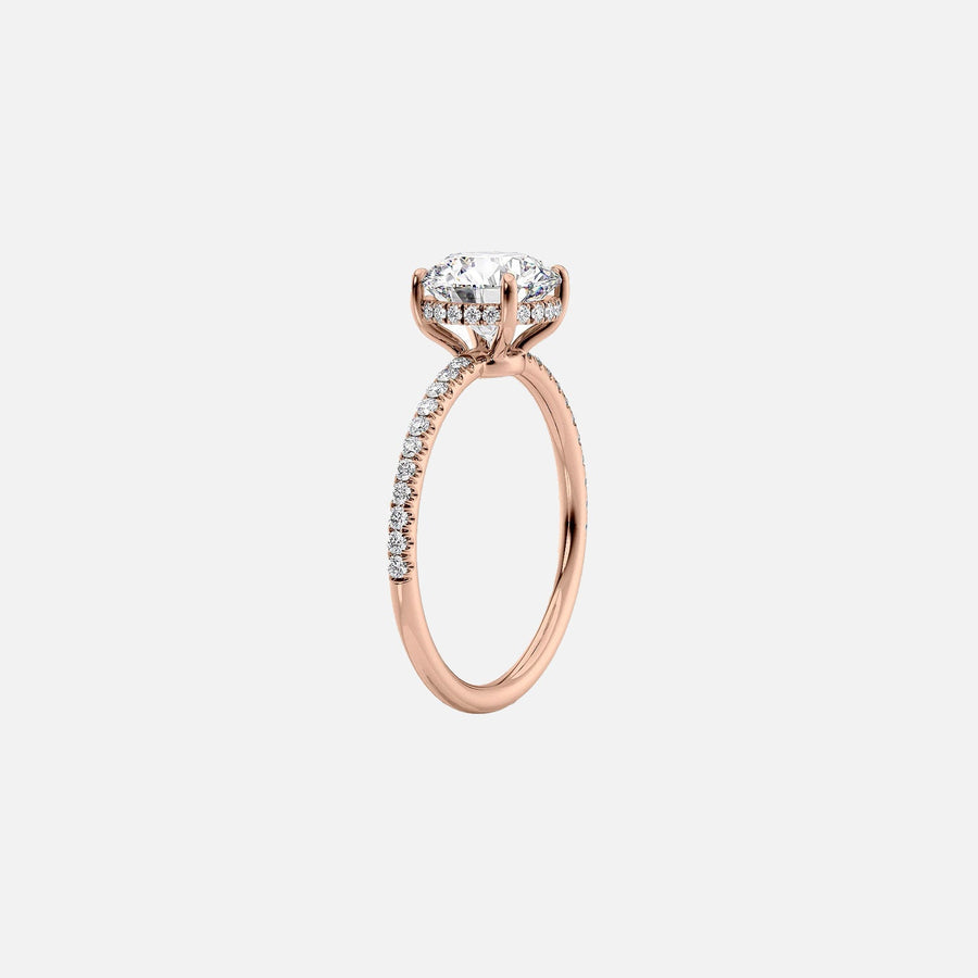  The Pave Low Profile Kamellie Pear Moissanite Ring 14k Rose Gold 002