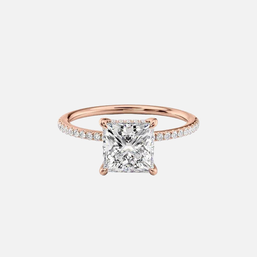  The Pave Low Profile Kamellie Princess Lab Diamond Ring 18k Rose Gold 001