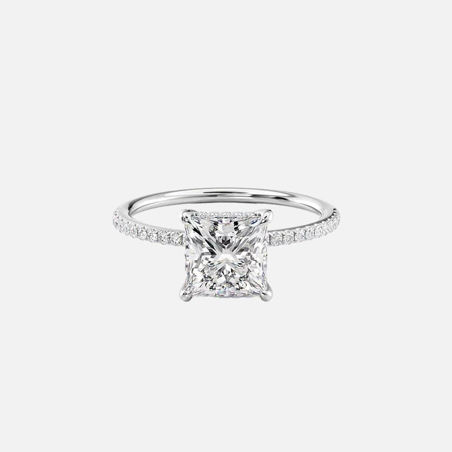  The Pave Low Profile Kamellie Princess Lab Diamond Ring 18k White Gold 001