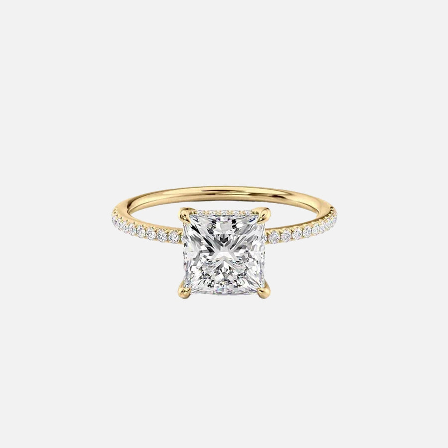  The Pave Low Profile Kamellie Princess Lab Diamond Ring 18k Yellow Gold 001