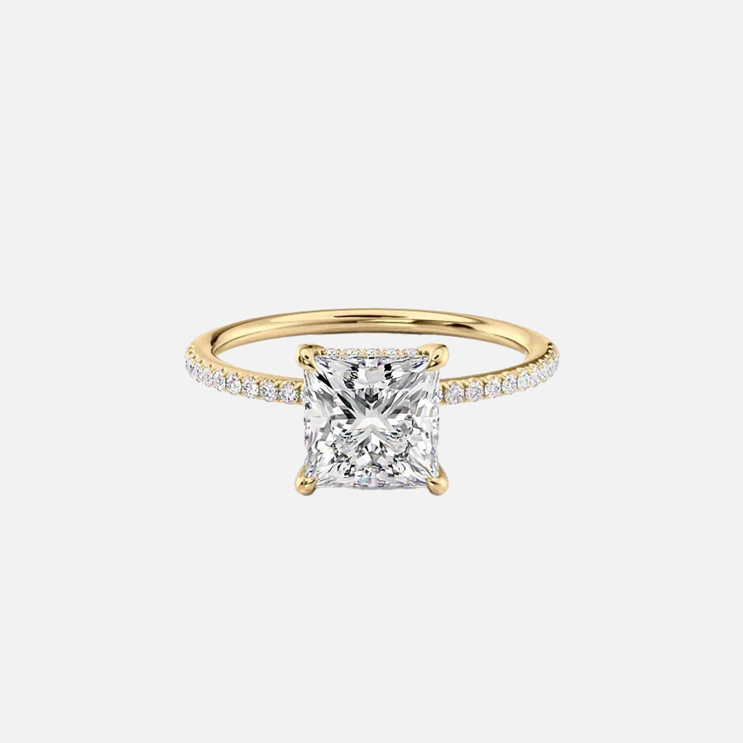 The Pave Low Profile Kamellie Princess Moissanite Ring 14k Yellow Gold 001