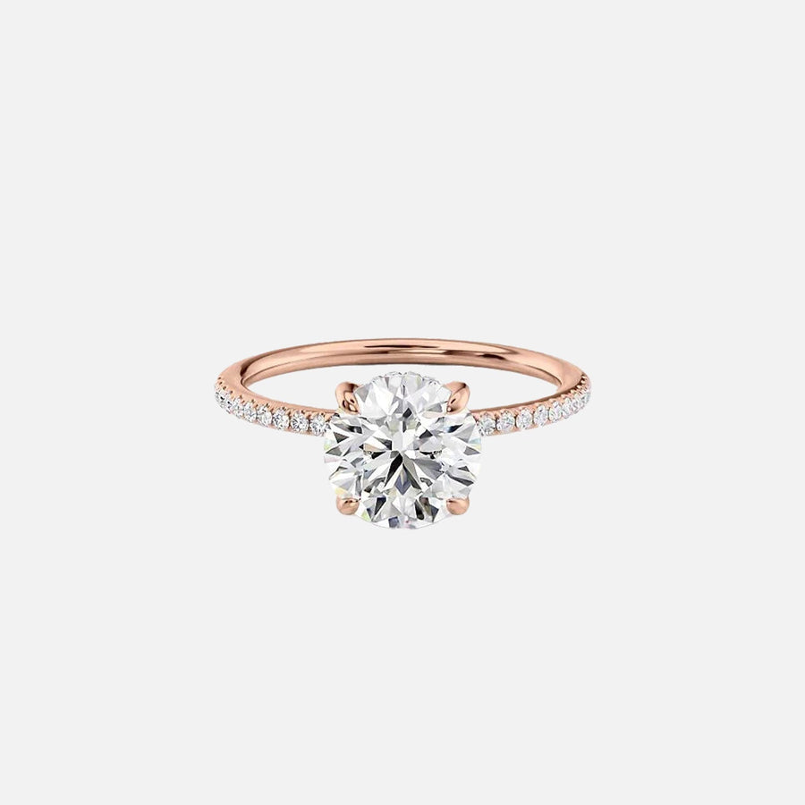  The Pave Low Profile Kamellie Round Lab Diamond Ring 14k Rose Gold 001