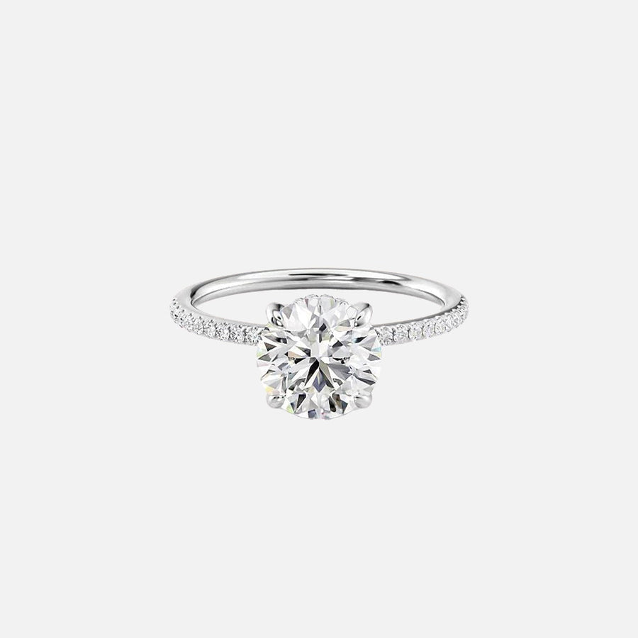  The Pave Low Profile Kamellie Round Lab Diamond Ring 18k White Gold 001