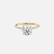  The Pave Low Profile Kamellie Round Lab Diamond Ring 18k Yellow Gold 001