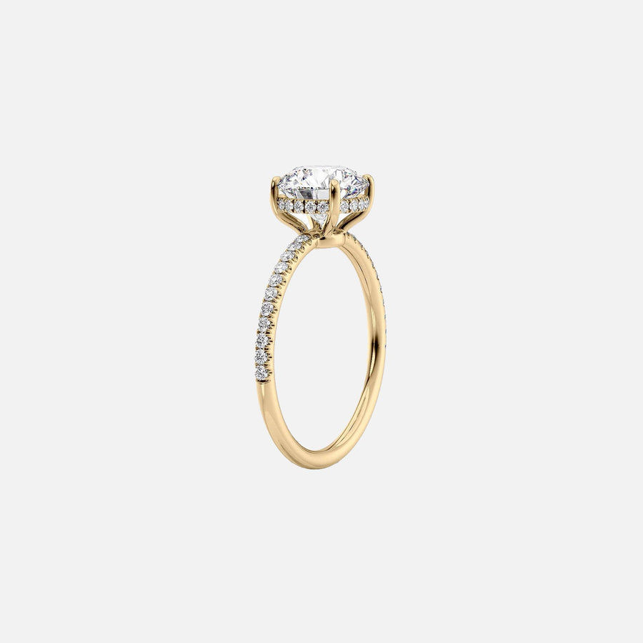  The Pave Low Profile Kamellie Round Lab Diamond Ring 18k Yellow Gold 002