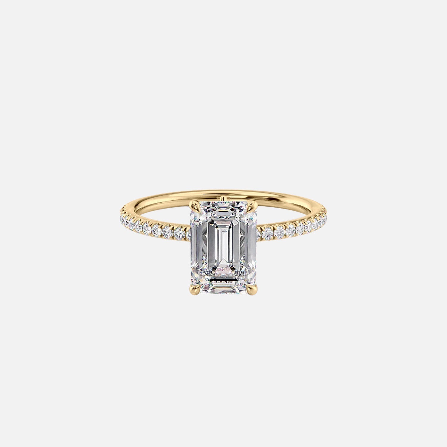 The Pave Luna Emerald Moissanite Ring 14k Yellow Gold 001