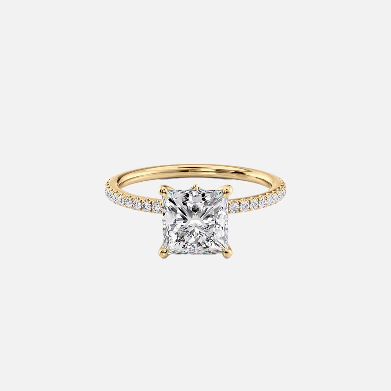 The Pave Luna Princess Moissanite Ring 14k Yellow Gold 001