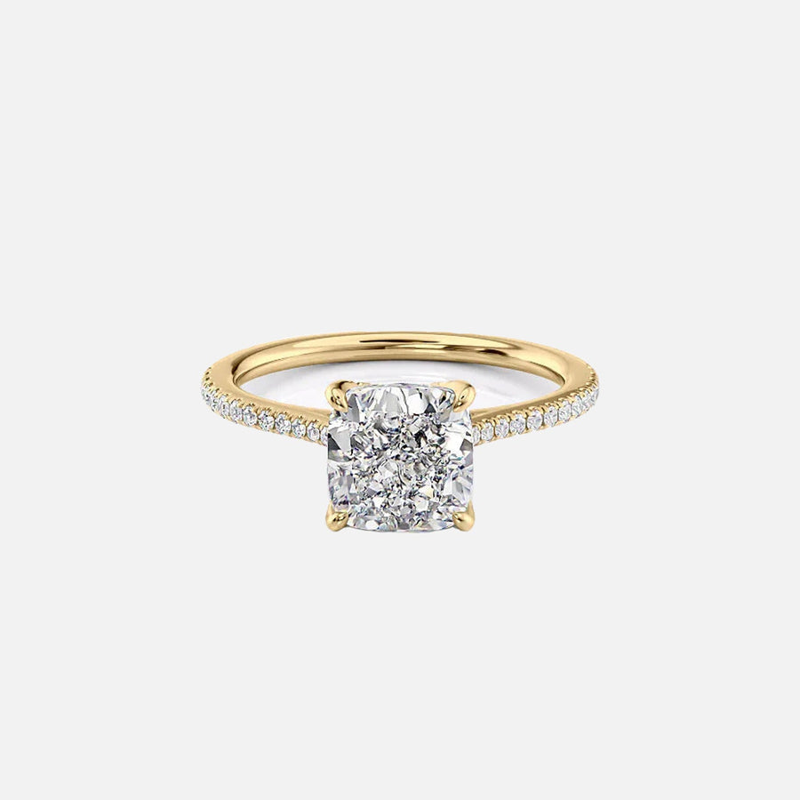 The Pave Madison Cushion Moissanite Ring 14k Yellow Gold 001