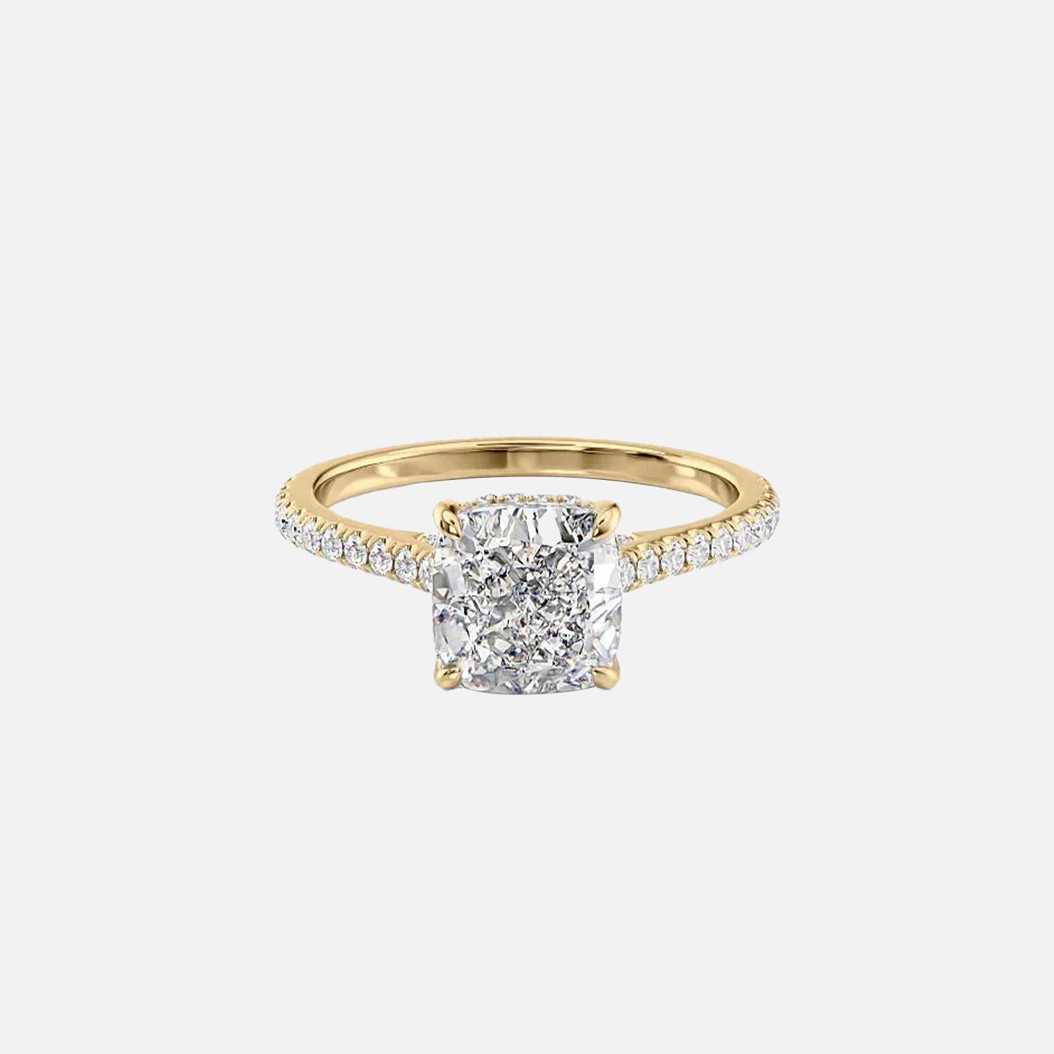 The Pave Natalie Cushion Moissanite Ring 14k Yellow Gold 001