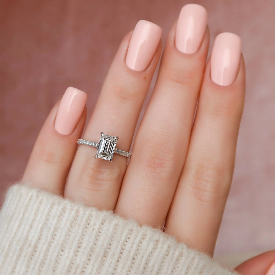  The Pave Natalie Emerald Lab Diamond Ring 18k White Gold 003