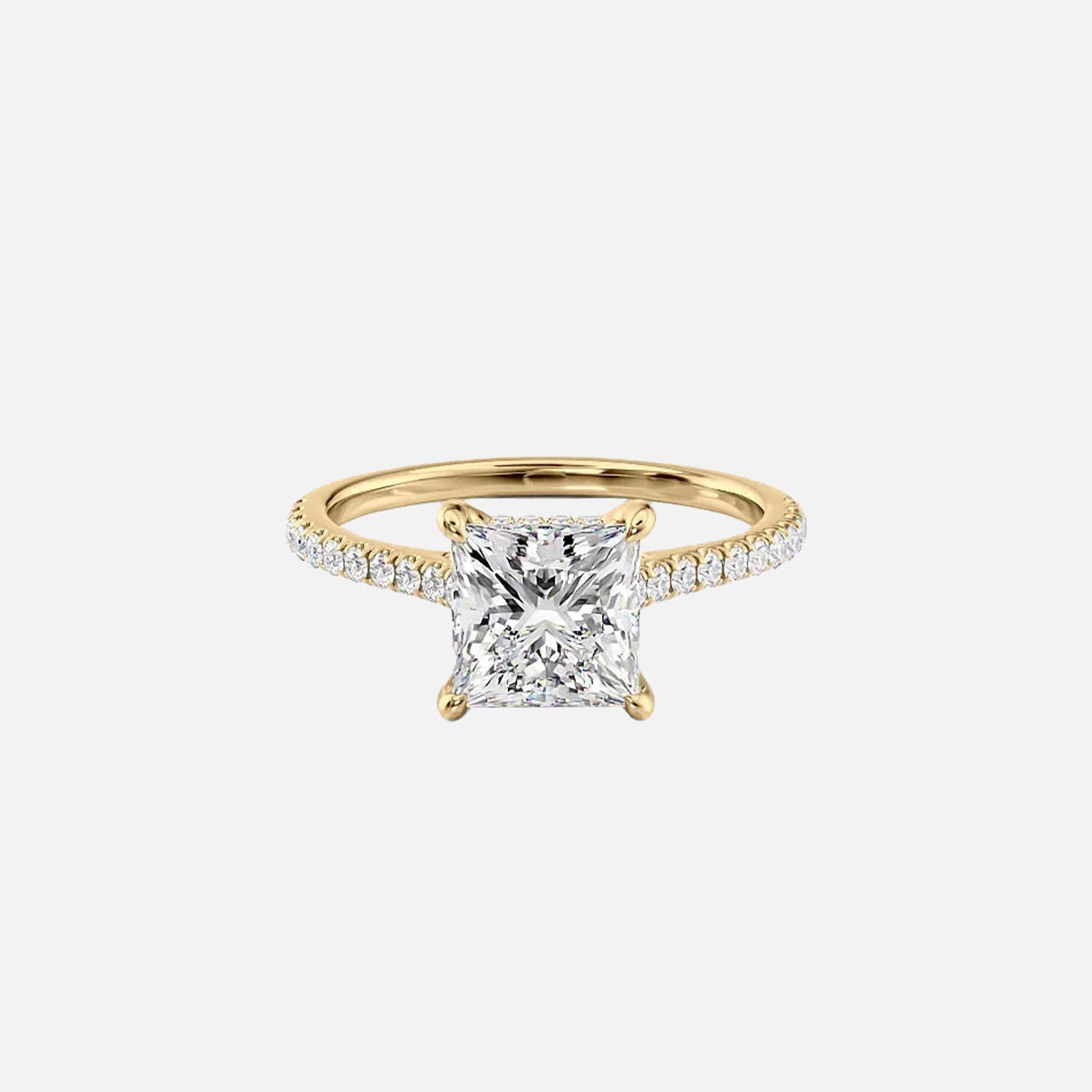 The Pave Natalie Princess Moissanite Ring 14k Yellow Gold 001