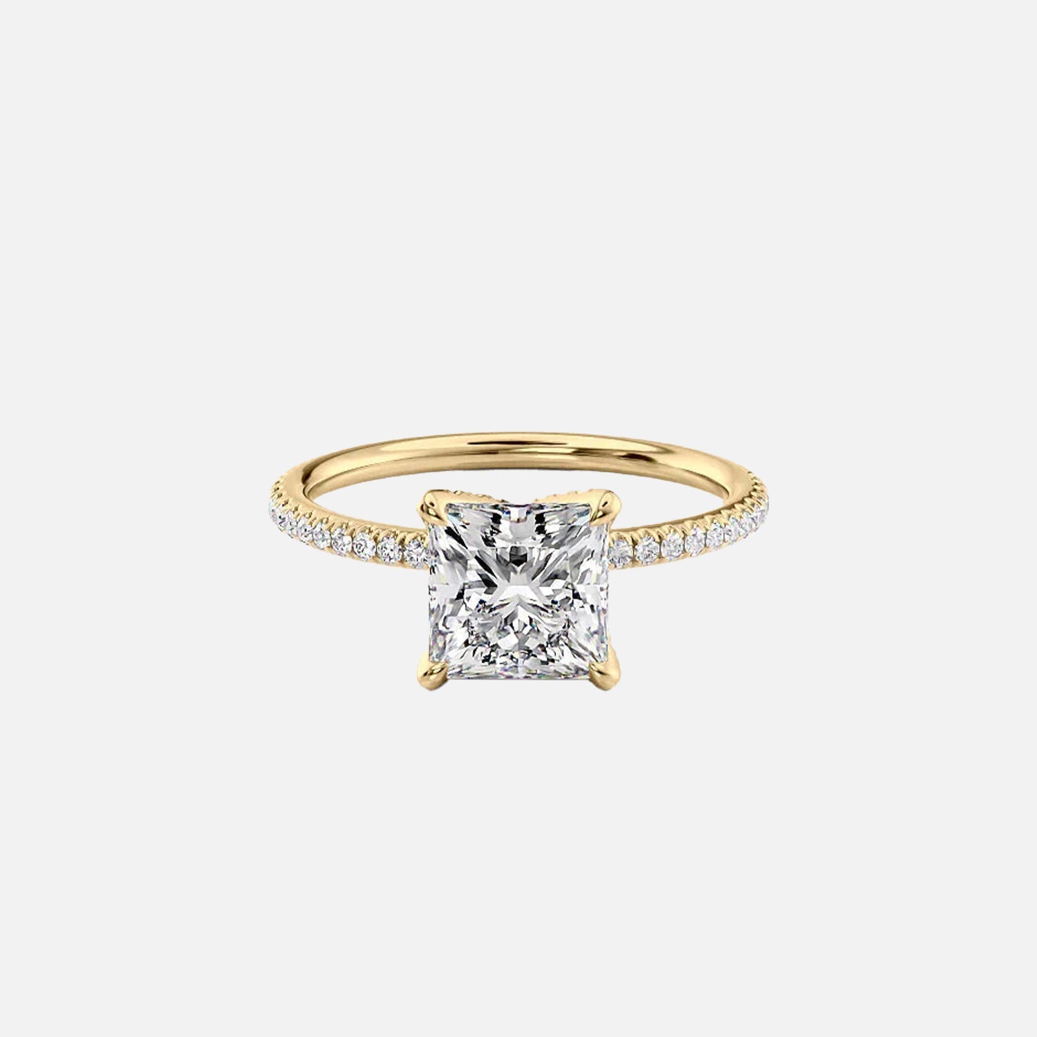 The Pave Petal Kamellie Princess Moissanite Ring 14k Yellow Gold 001