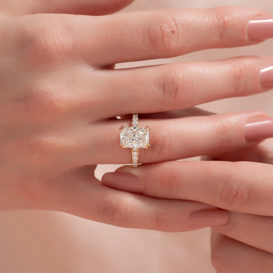  The Pave Sarah Radiant Lab Diamond Ring 14k Yellow Gold 004 Final