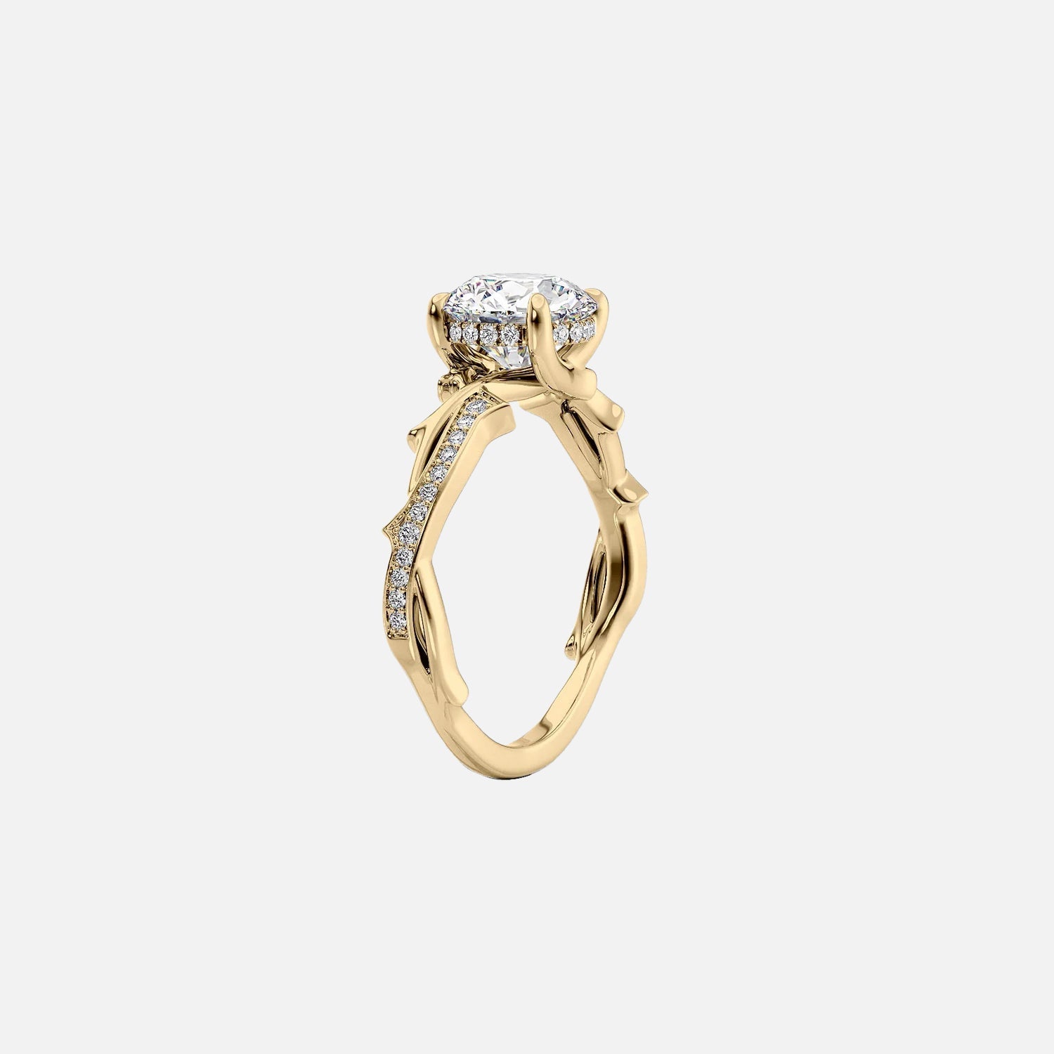  The Pave Twig Emerald Lab Diamond Ring 14k Yellow Gold 002
