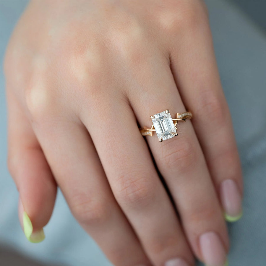  The Pave Twig Emerald Lab Diamond Ring 18k Rose Gold 003