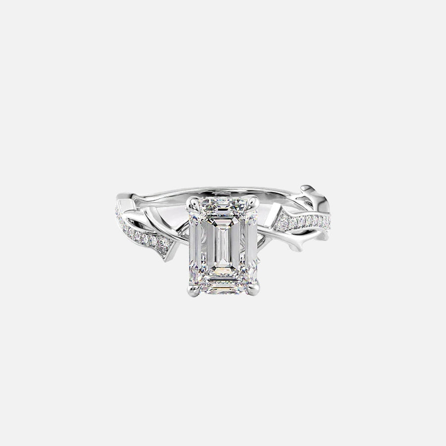  The Pave Twig Emerald Lab Diamond Ring 18k White Gold 001