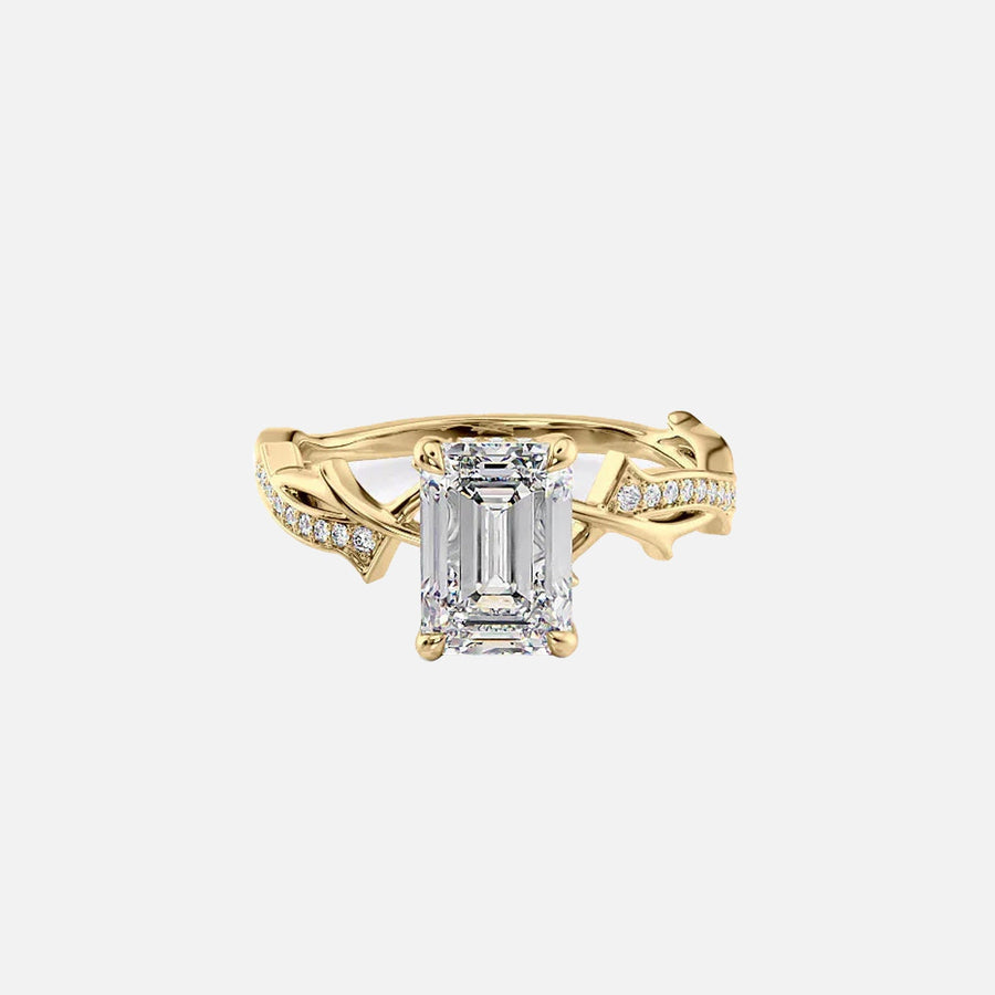  The Pave Twig Emerald Lab Diamond Ring 18k Yellow Gold 001