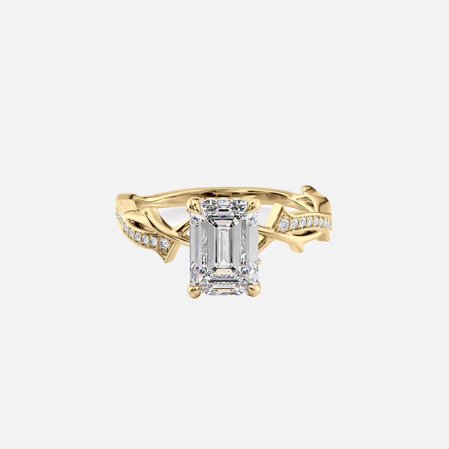 The Pave Twig Emerald Moissanite Ring 14k Yellow Gold 001