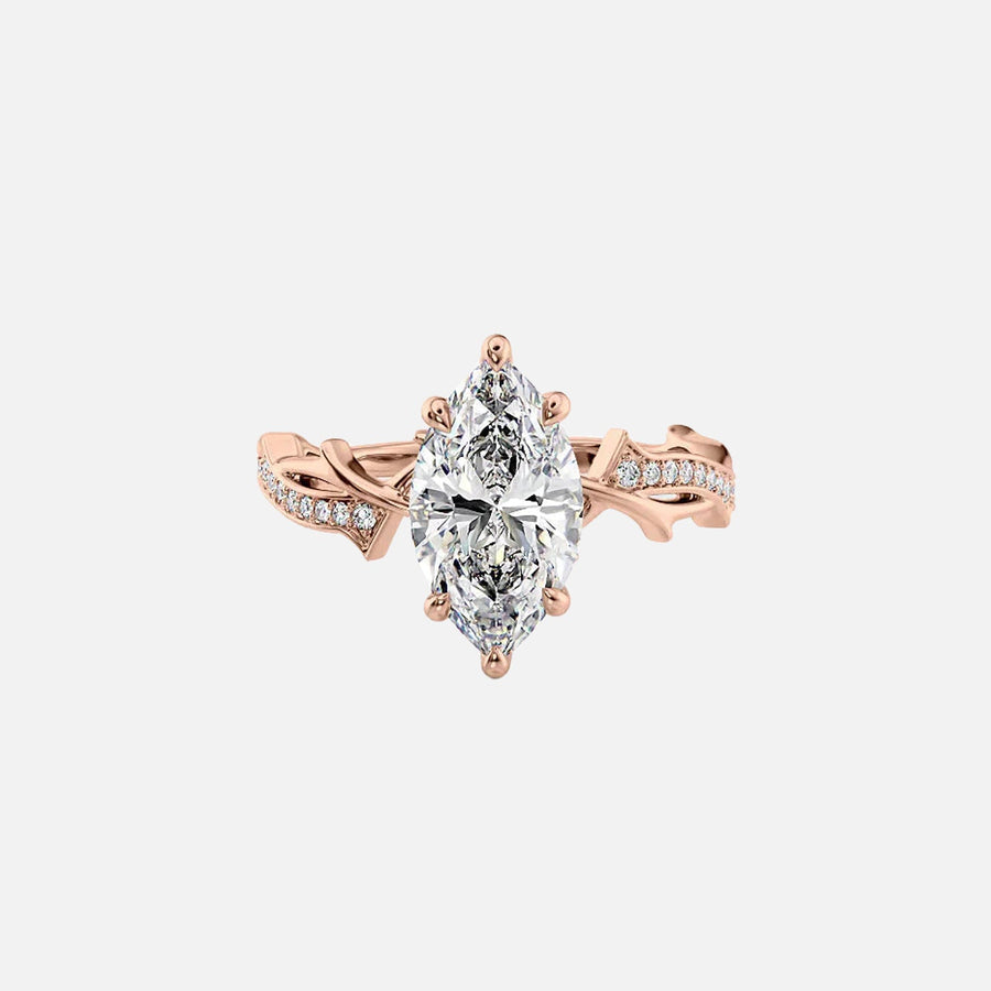  The Pave Twig Marquise Lab Diamond Ring 14k Rose Gold 001