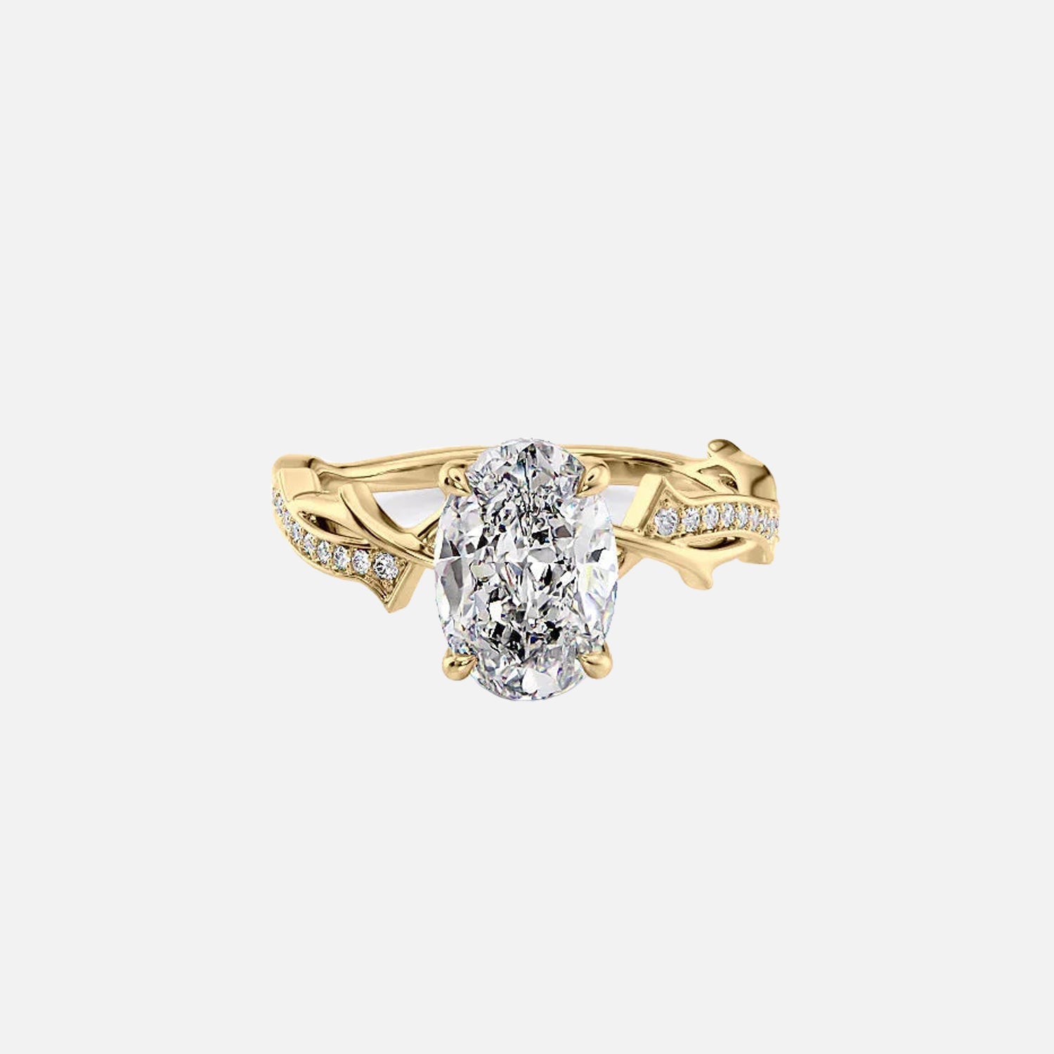 The Pave Twig Oval Lab Diamond Ring 14k Yellow Gold 001