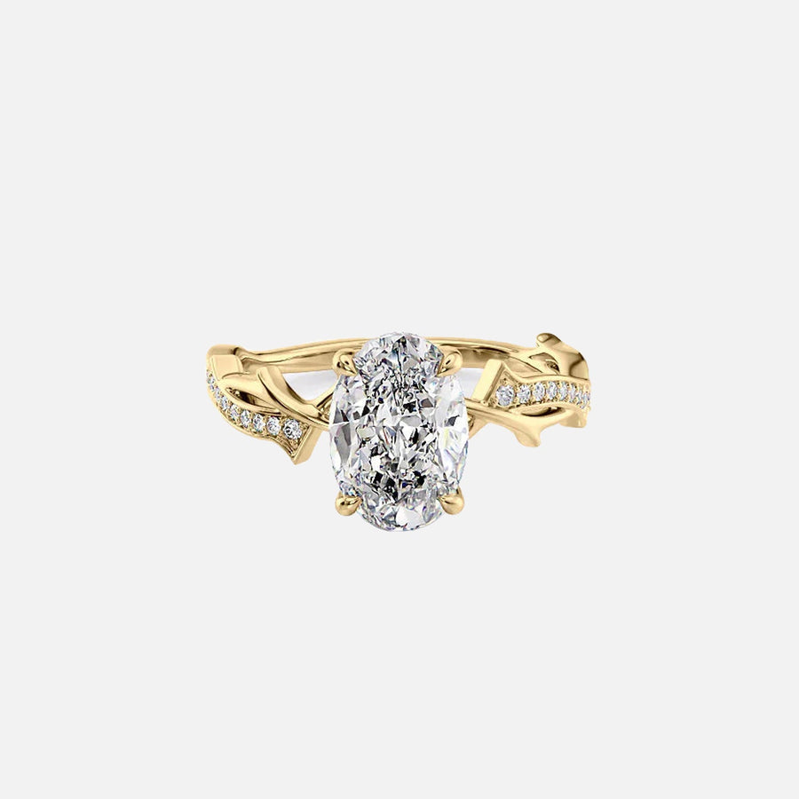 The Pave Twig Oval Lab Diamond Ring 14k Yellow Gold 001