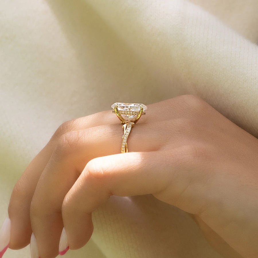  The Pave Twig Oval Lab Diamond Ring 14k Yellow Gold 004