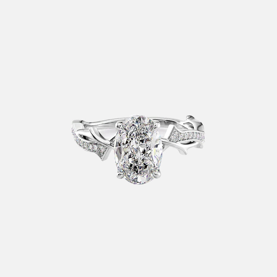  The Pave Twig Oval Lab Diamond Ring 18k White Gold 001