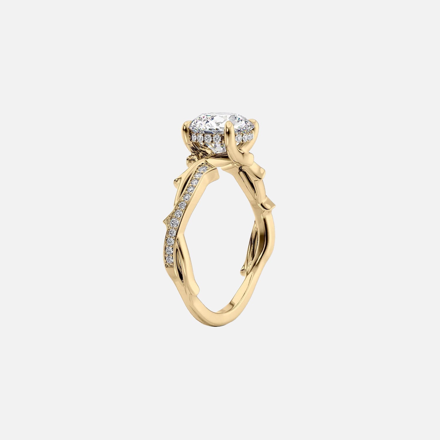 The Pave Twig Pear Moissanite Ring 14k Yellow Gold 002