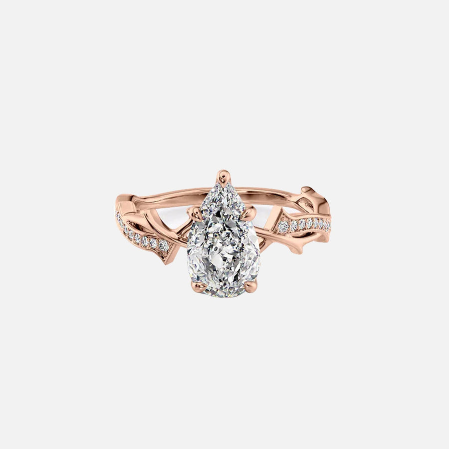  The Pave Twig Pear Moissanite Ring 18k Rose Gold 001