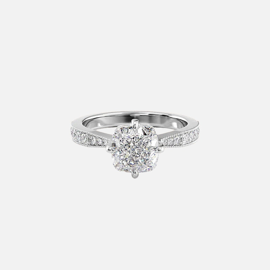  The Rebecca Cushion Moissanite Ring 18k White Gold 001