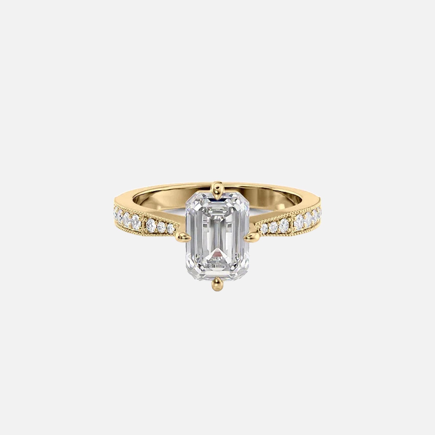 The Rebecca Emerald Moissanite Ring 14k Yellow Gold 001