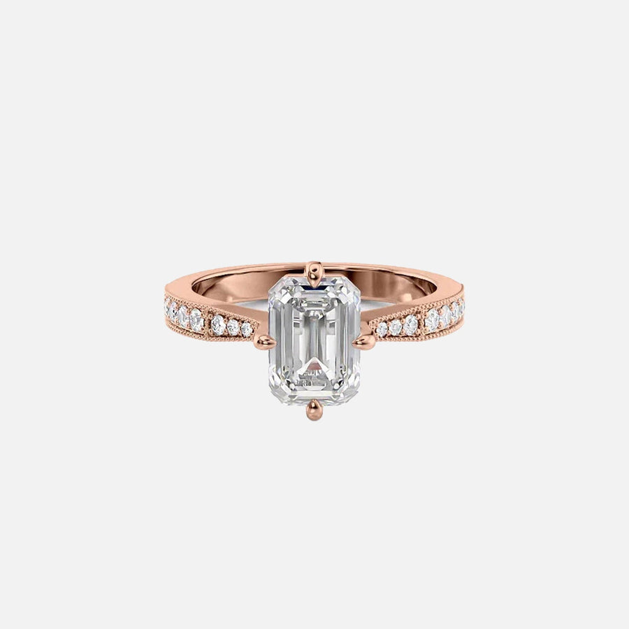  The Rebecca Emerald Moissanite Ring 18k Rose Gold 001