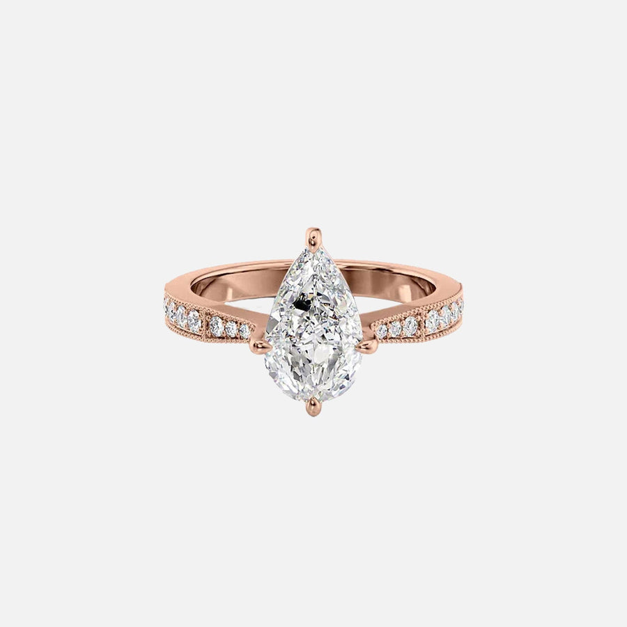  The Rebecca Pear Moissanite Ring 14k Rose Gold 001