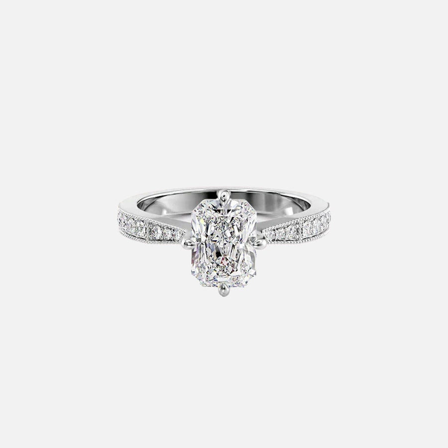  The Rebecca Radiant Moissanite Ring 18k White Gold 001