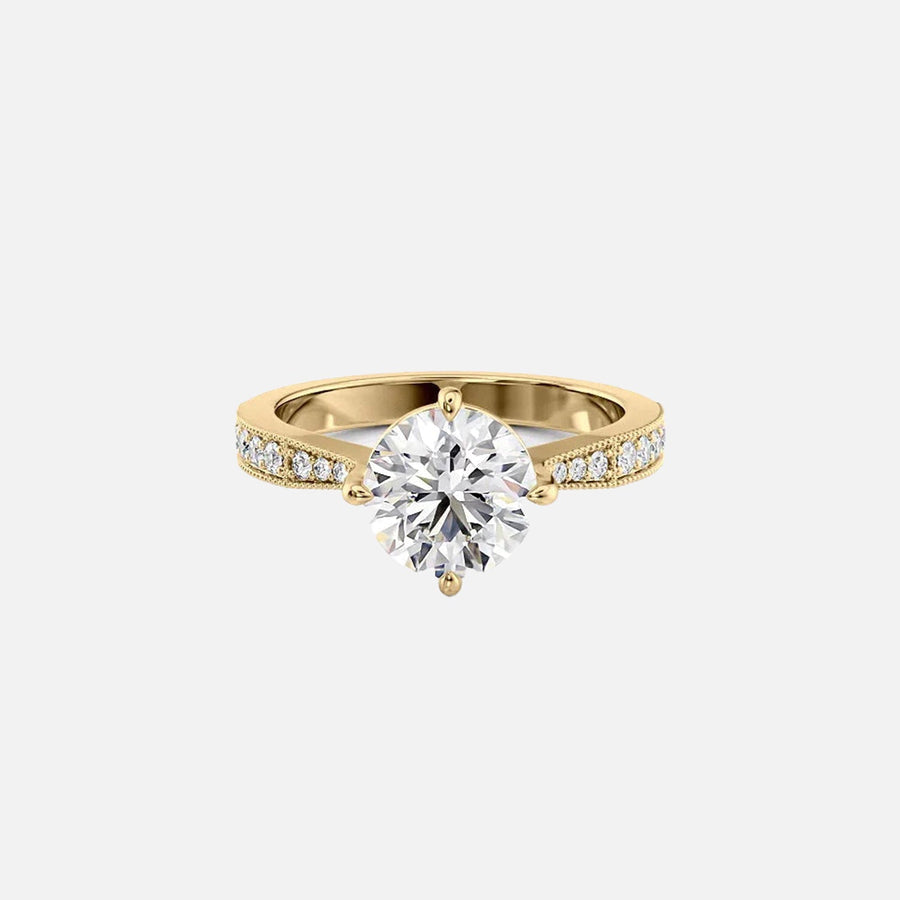 The Rebecca Round Moissanite Ring 14k Yellow Gold 001