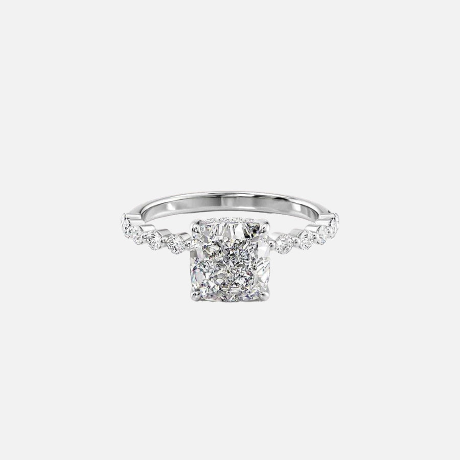  The Round Khloe Cushion Lab Diamond Ring 14k White Gold 001