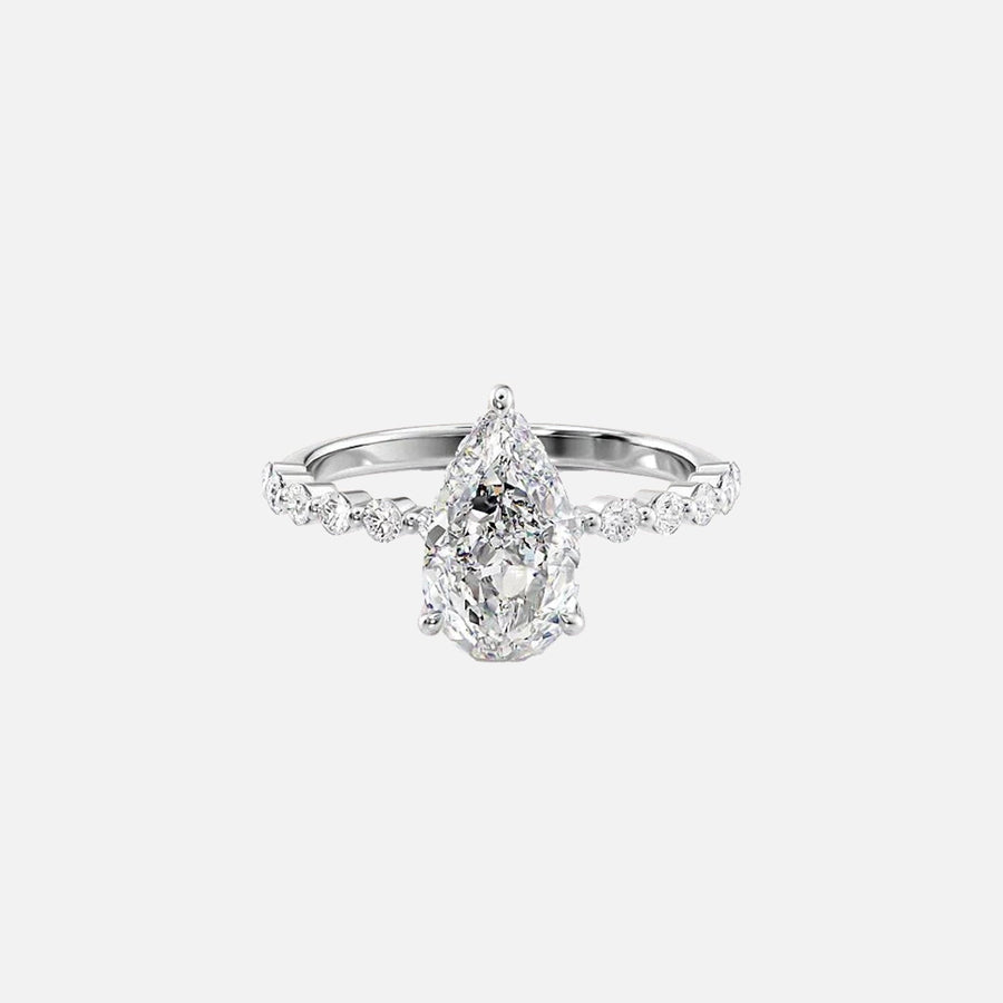  The Round Khloe Pear Moissanite Ring 14k White Gold 001