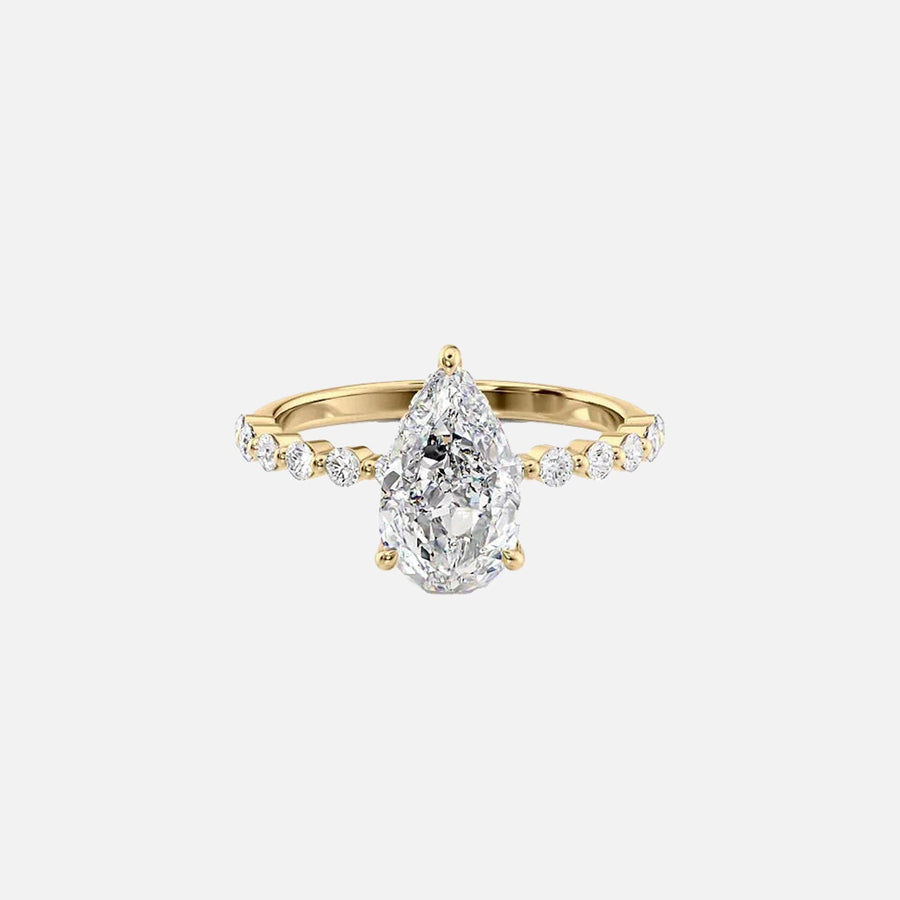 The Round Khloe Pear Moissanite Ring 14k Yellow Gold 001