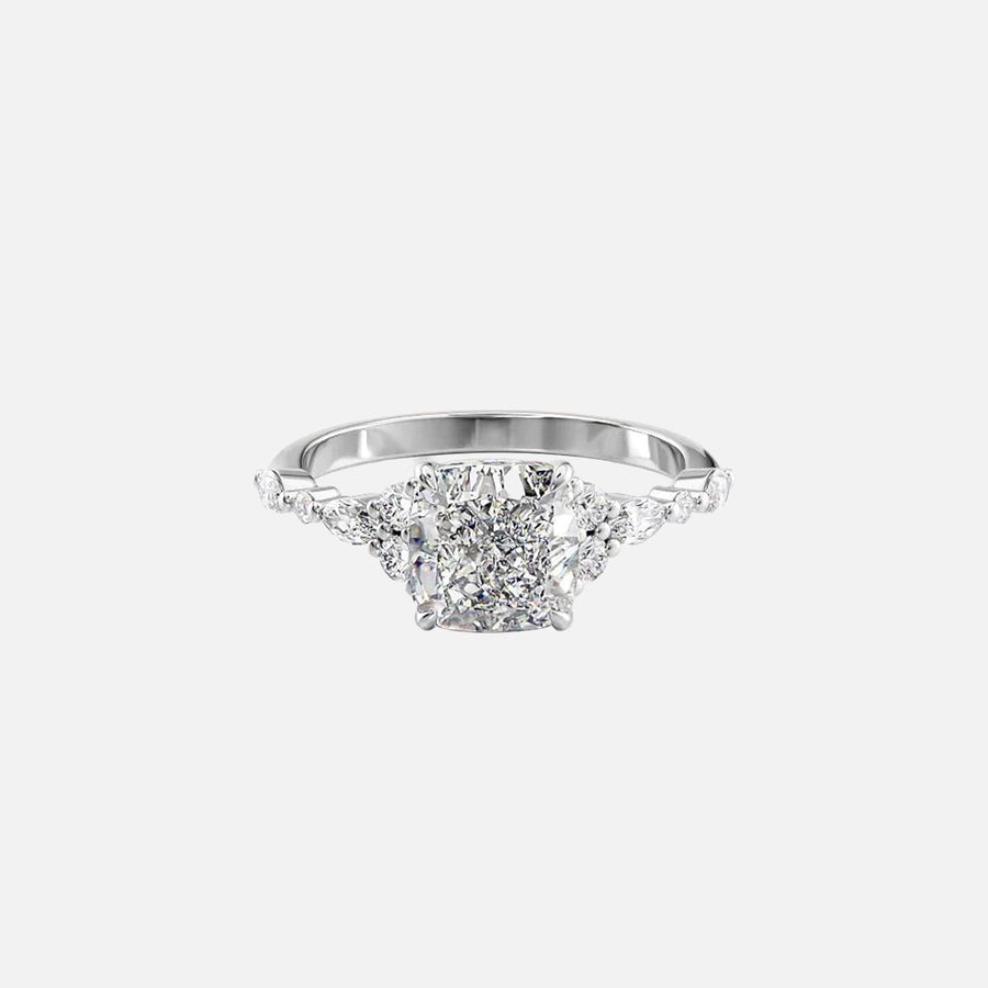  The Round Kristen Cushion Lab Diamond Ring 18k White Gold 001