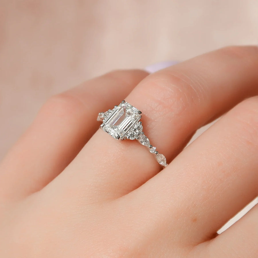  The Round Kristen Emerald Lab Diamond Ring 14k White Gold 003 Final