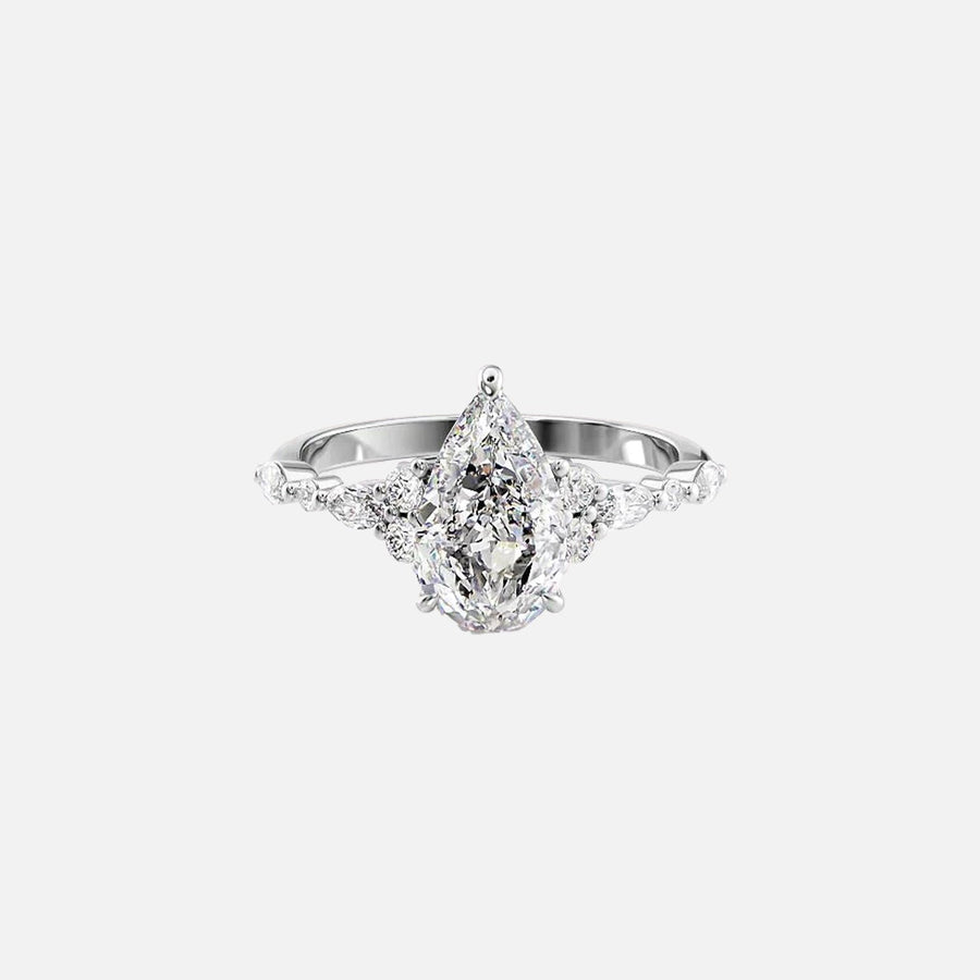  The Round Kristen Pear Moissanite Ring 14k White Gold 001