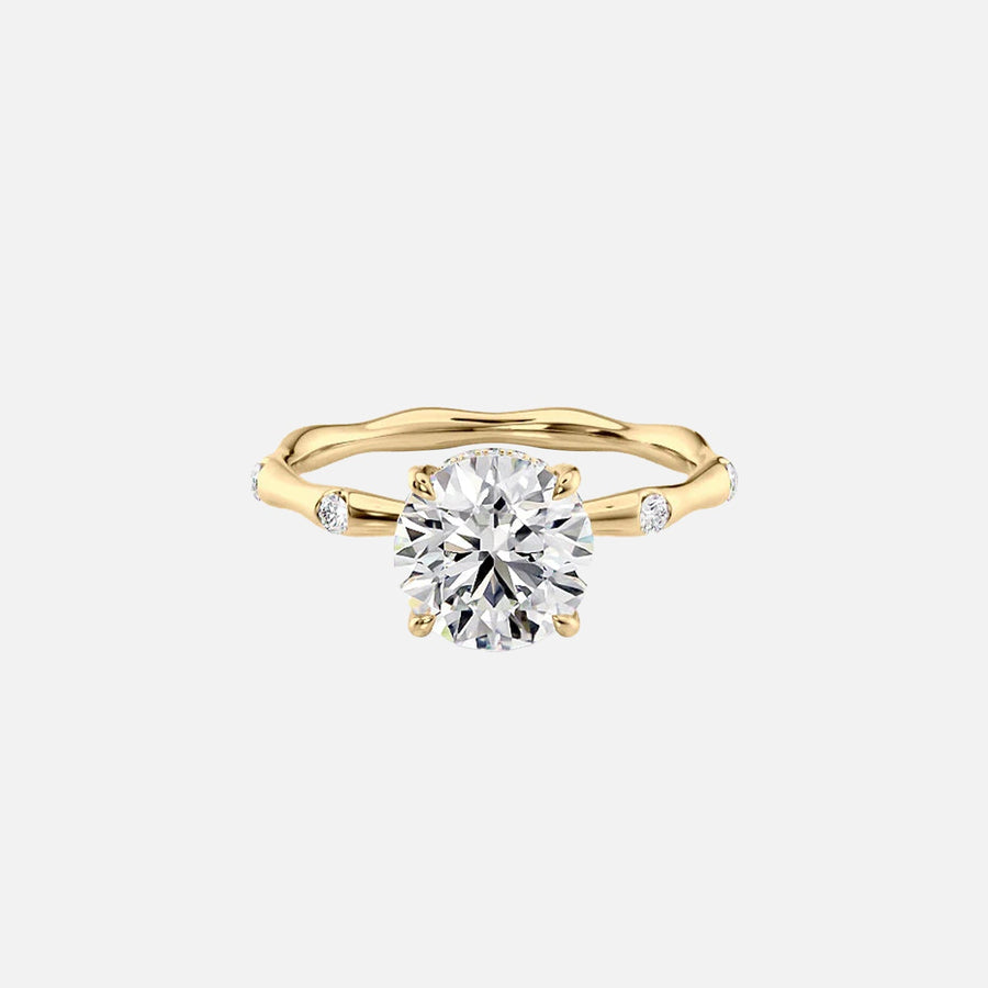The Samantha Round Moissanite Ring 14k Yellow Gold 001