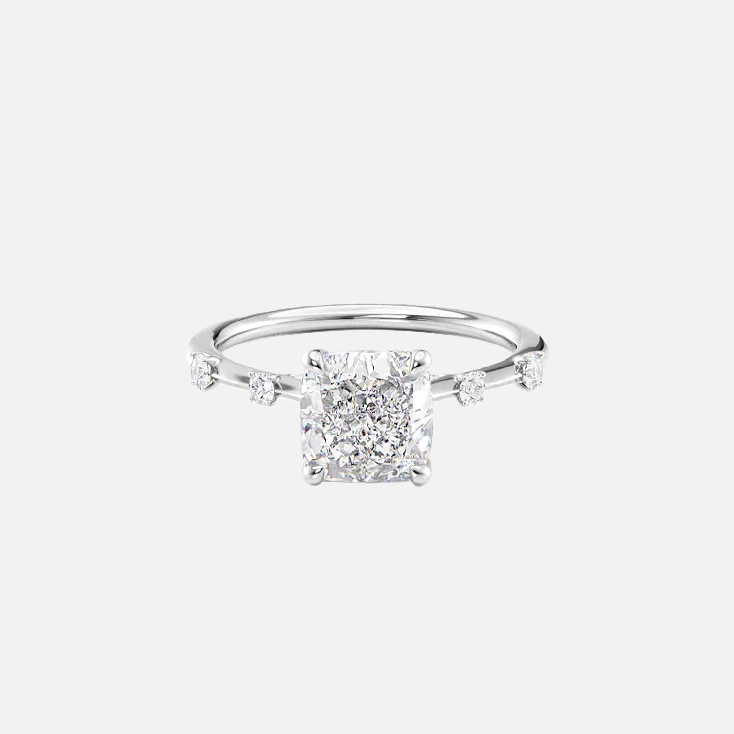 The Sasha Cushion Side Stone Moissanite Ring - KNT - Engagement Rings, Wedding Bands & Fine Jewelry