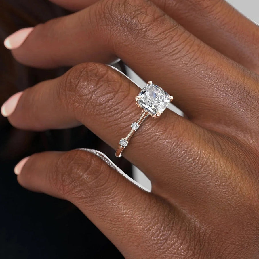The Sasha Cushion Side Stone Moissanite Ring - KNT - Engagement Rings, Wedding Bands & Fine Jewelry